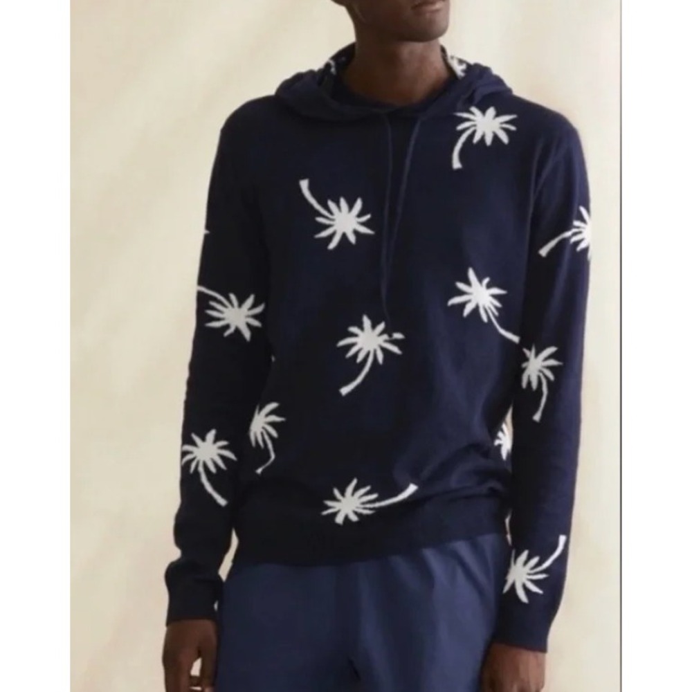 Onia Mens Palm Tree‎ Cotton Knit Hoodie Sweater Deep Navy White MT008-04 Size M